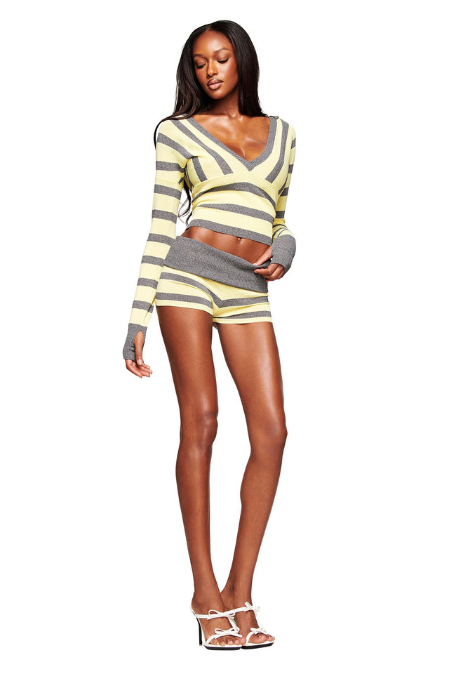 SUZI SHORT - YELLOW AND GREY STRIPE