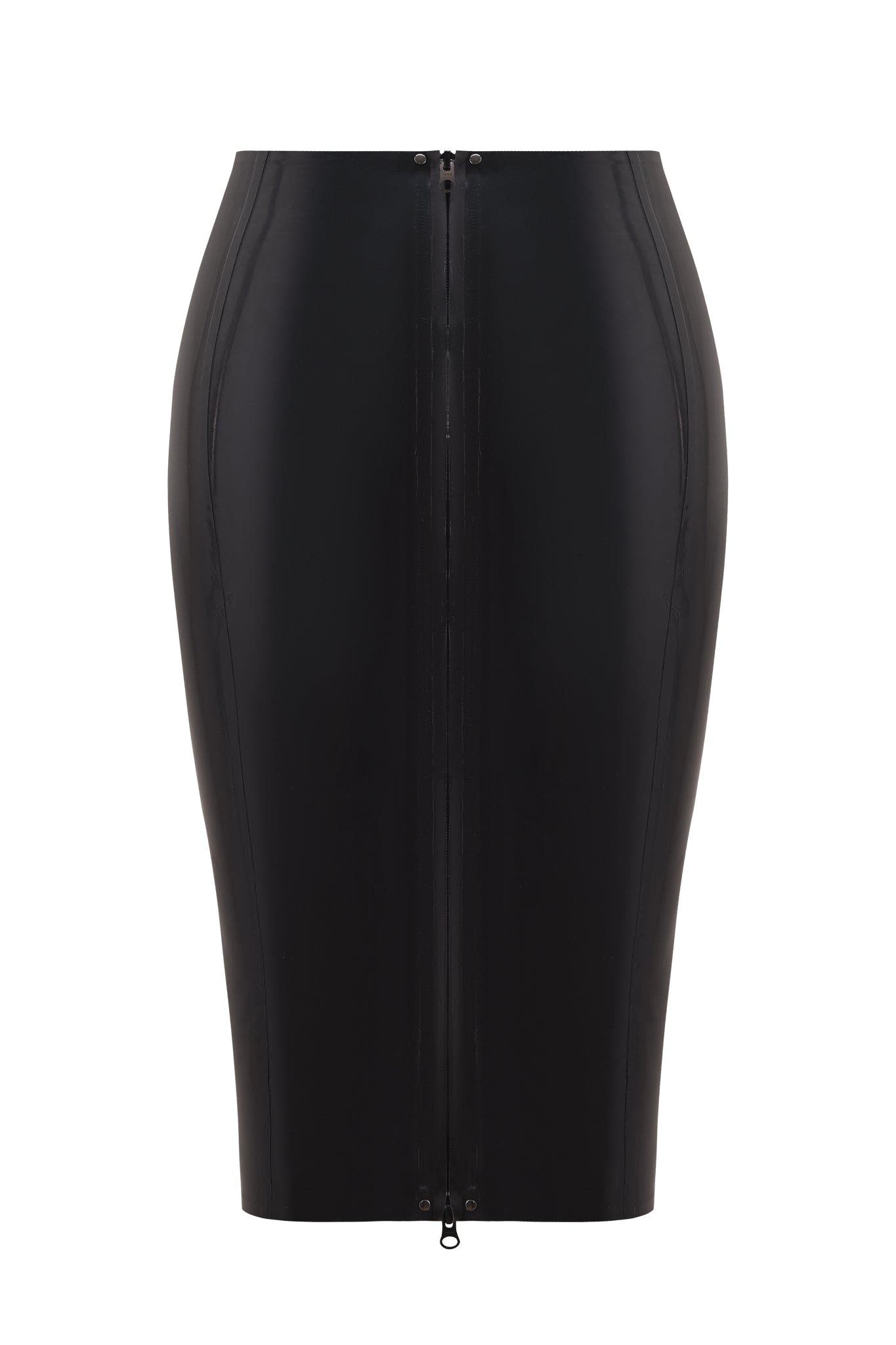 BUFFY LATEX MIDI SKIRT - BLACK