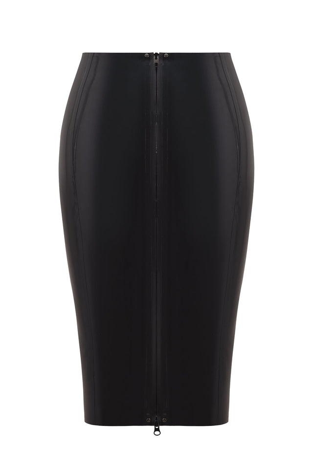 BUFFY LATEX MIDI SKIRT - BLACK