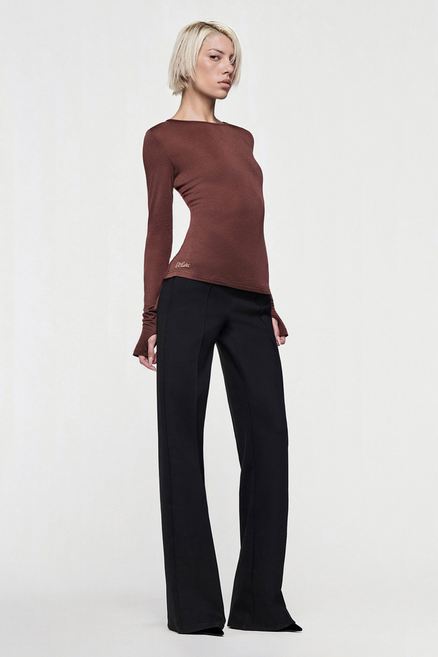 CLAUDIA LONG SLEEVE BASIC TOP - CHOCOLATE