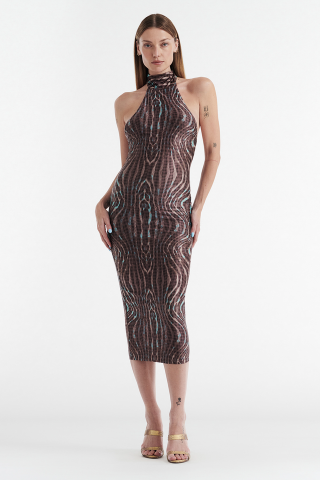 CLEO HALTER TIE MIDI DRESS - WARPED CHECK