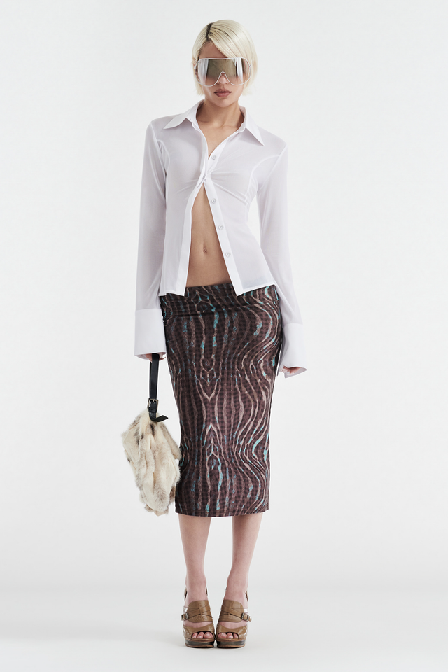 GISELLE STRETCH MIDI TUBE SKIRT - WARPED CHECK